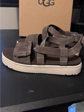 UGG Women’s Brown Suede Sandal with White Platform Sole